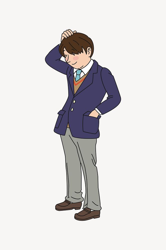 Japanese boy student cartoon clip art vector. Free public domain CC0 image.