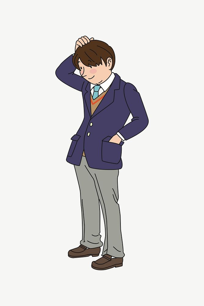 Japanese boy student cartoon clipart illustration psd. Free public domain CC0 image.