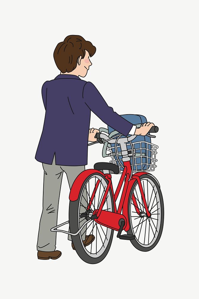 Boy with bicycle clipart illustration psd. Free public domain CC0 image.