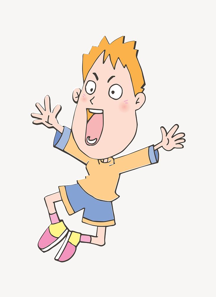 Cheerful boy cartoon clipart. Free public domain CC0 image.