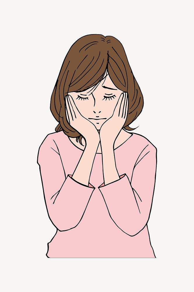 Sad woman cartoon clip art vector. Free public domain CC0 image.