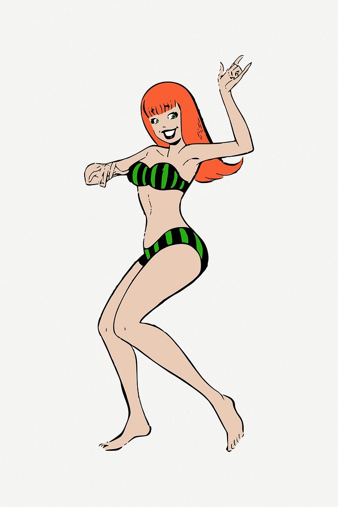 Woman in bikini illustration psd. Free public domain CC0 image.