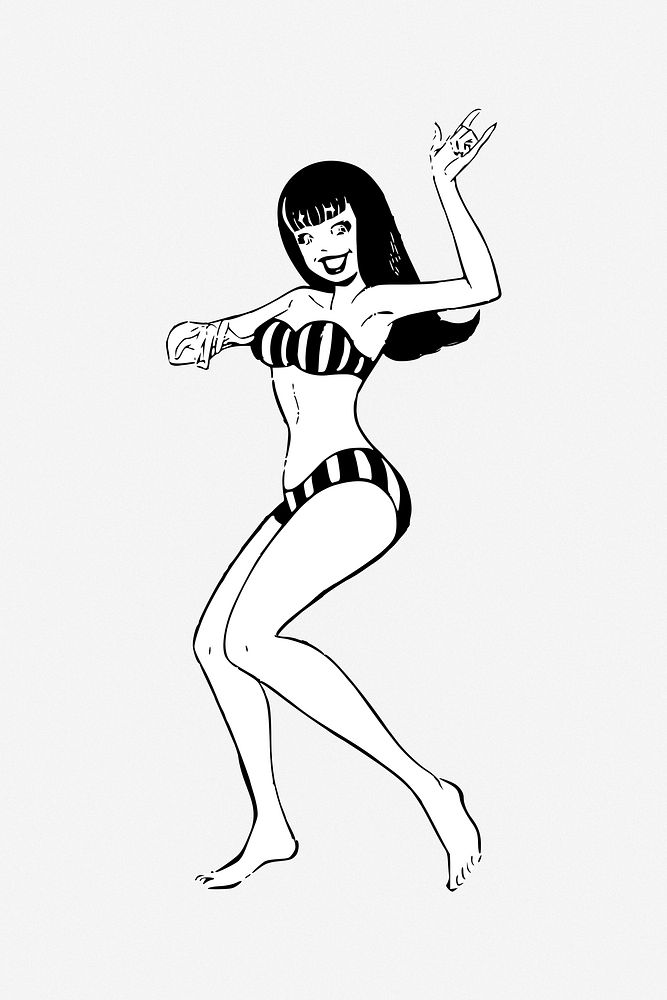 Woman in bikini illustration. Free public domain CC0 image.