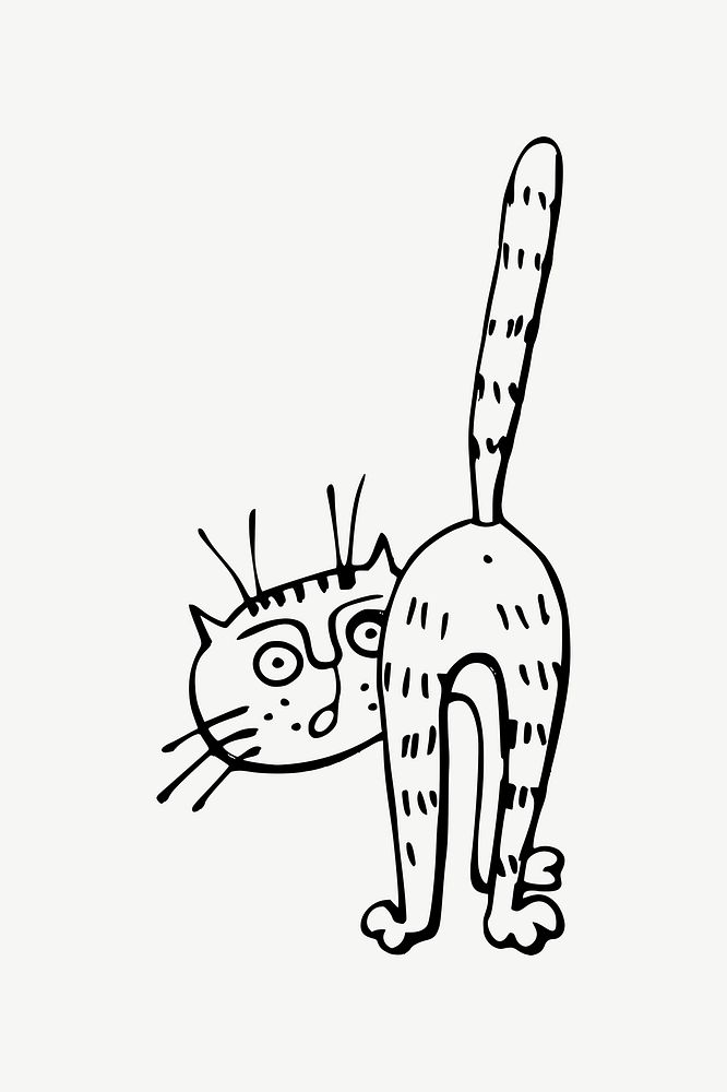 Frightened cat illustration psd. Free public domain CC0 image.