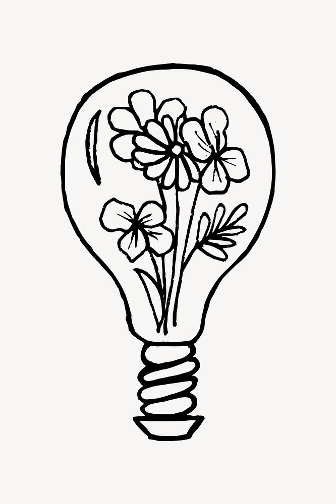 Floral light bulb illustration. Free public domain CC0 image.