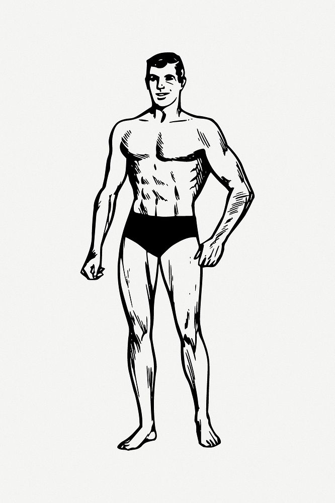 Muscle man illustration psd. Free public domain CC0 image.