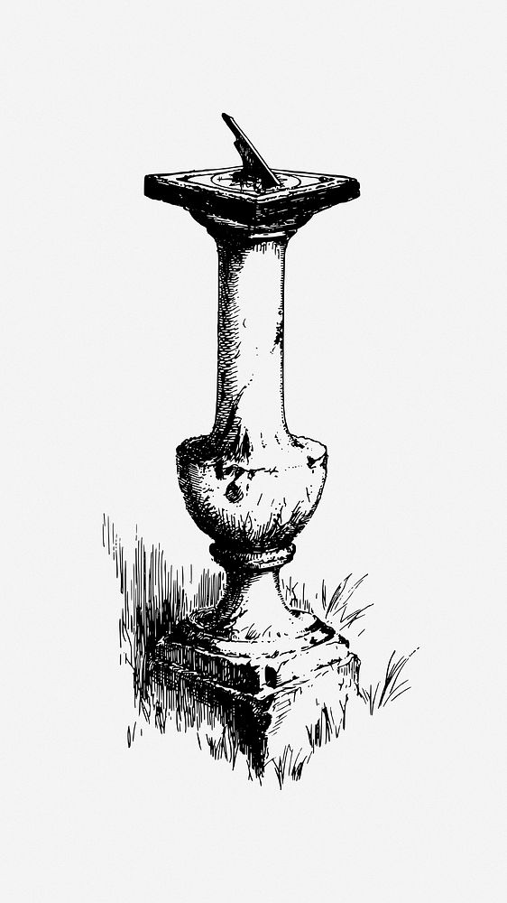 Vintage sundial illustration, clip art. Free public domain CC0 image.