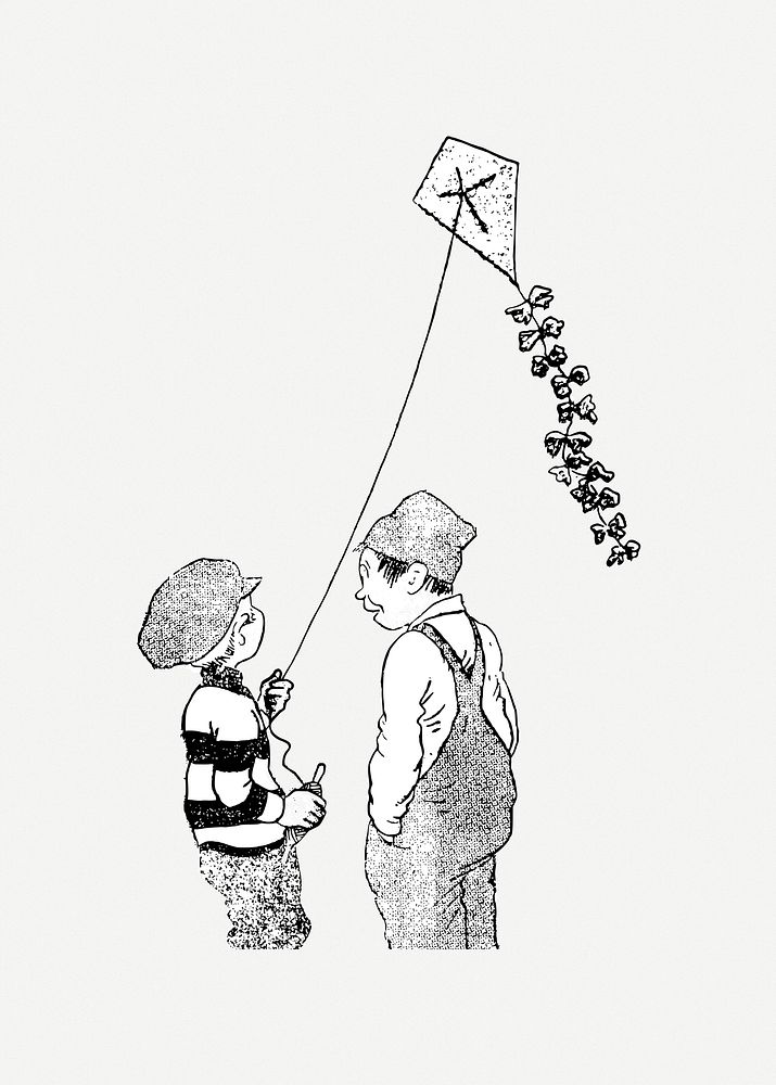 Vintage child kite clip art psd. Free public domain CC0 image.