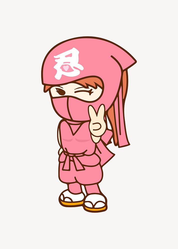 Japanese ninja girl clipart, illustration vector. Free public domain CC0 image.