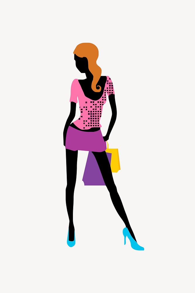 Woman shopping illustration, clip art. Free public domain CC0 image.