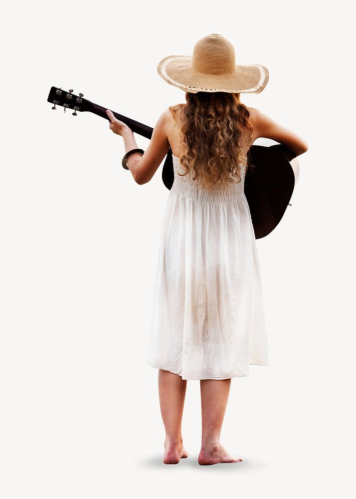 Woman playing guitar, isolated image