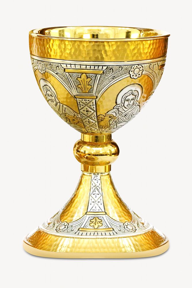 Golden chalice, isolated object on white