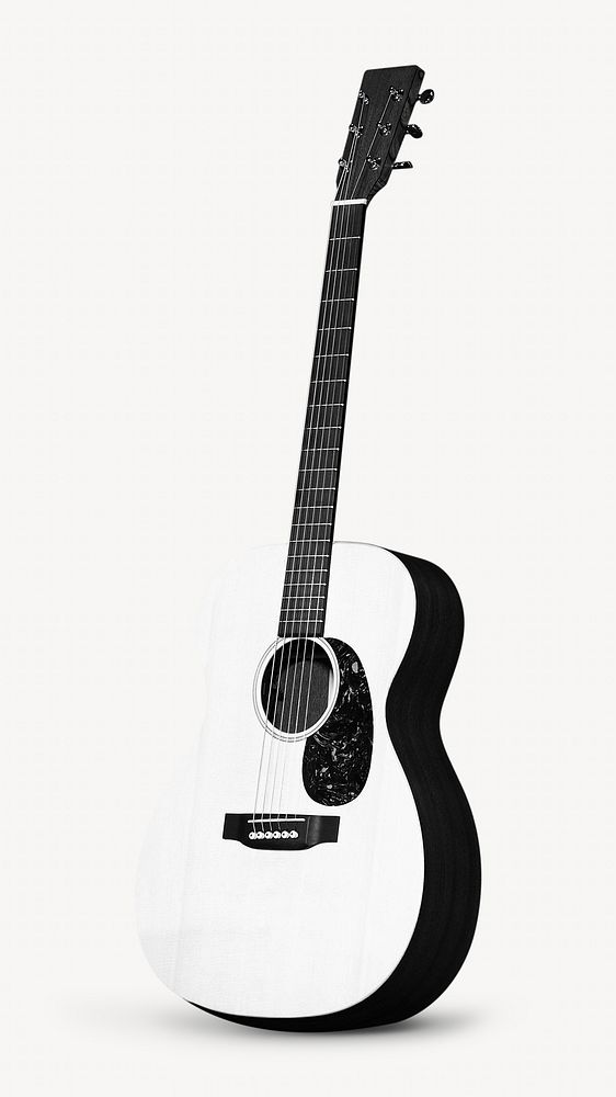 Acoustic guitar, black and white, isolated image