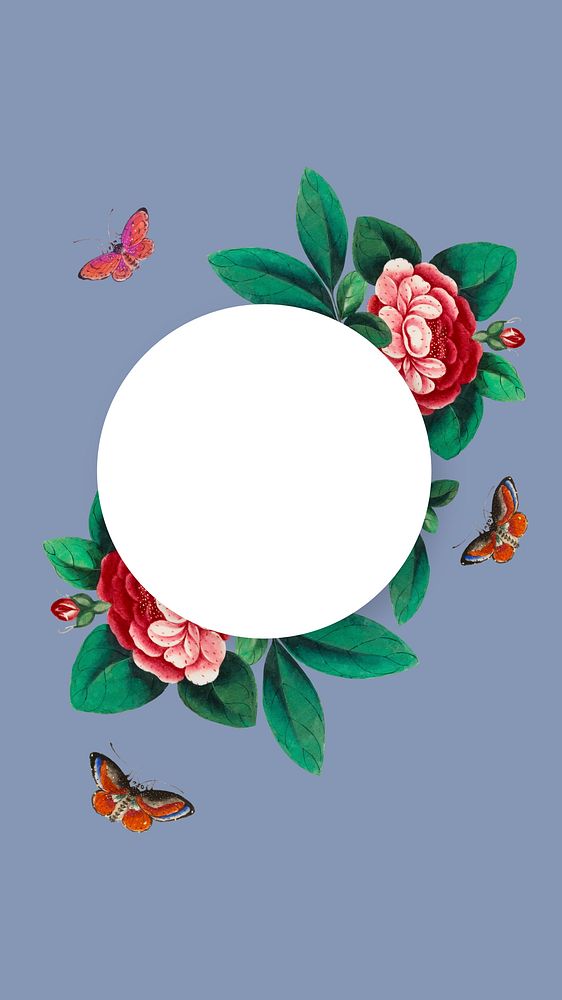 Vintage iPhone wallpaper, round shape with flower illustration on pastel background