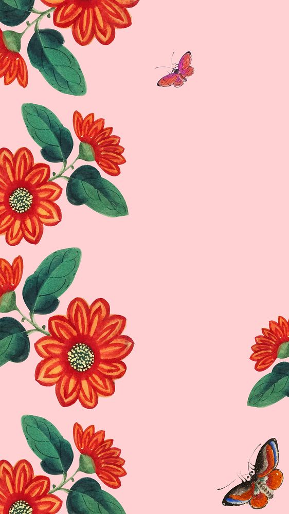 Red flower iPhone wallpaper, vintage design on pink background