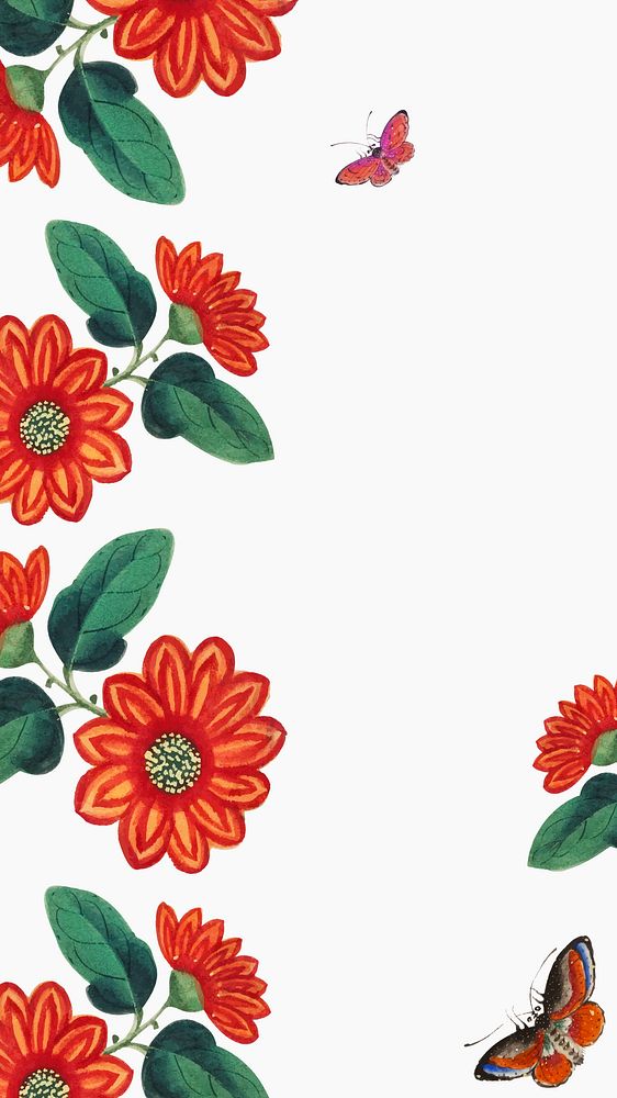 Red flower iPhone wallpaper, vintage design on white background