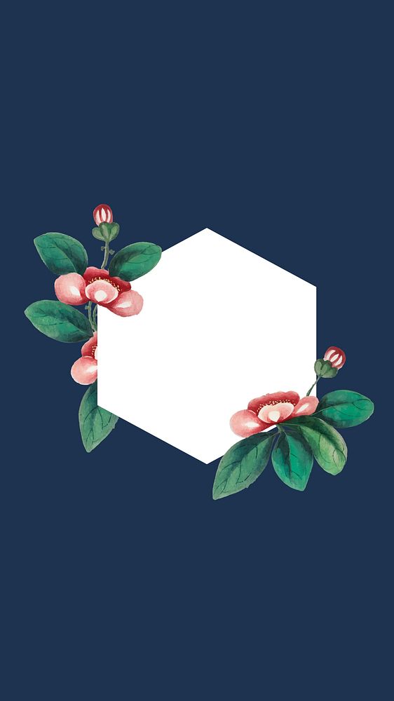 Blue phone wallpaper, hexagon shape with red flowers