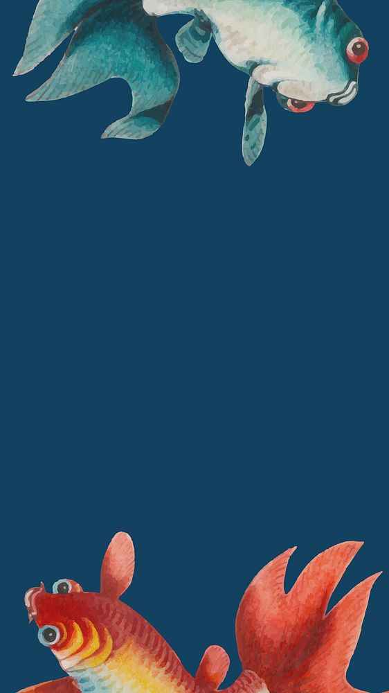 Vintage iPhone wallpaper, fish illustration on blue background