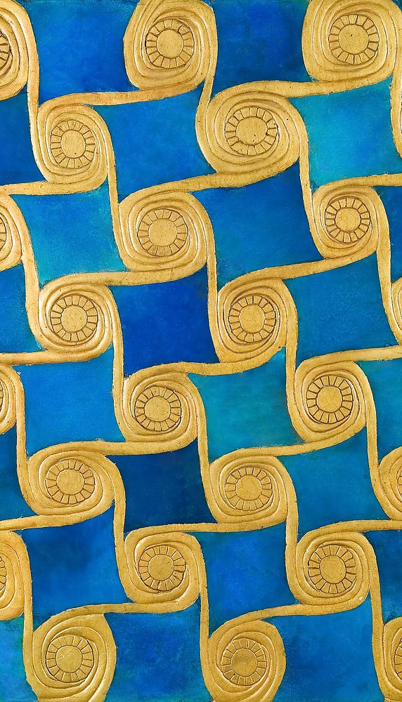 Egyptian pattern mobile wallpaper, gold & blue background. Remixed by rawpixel.
