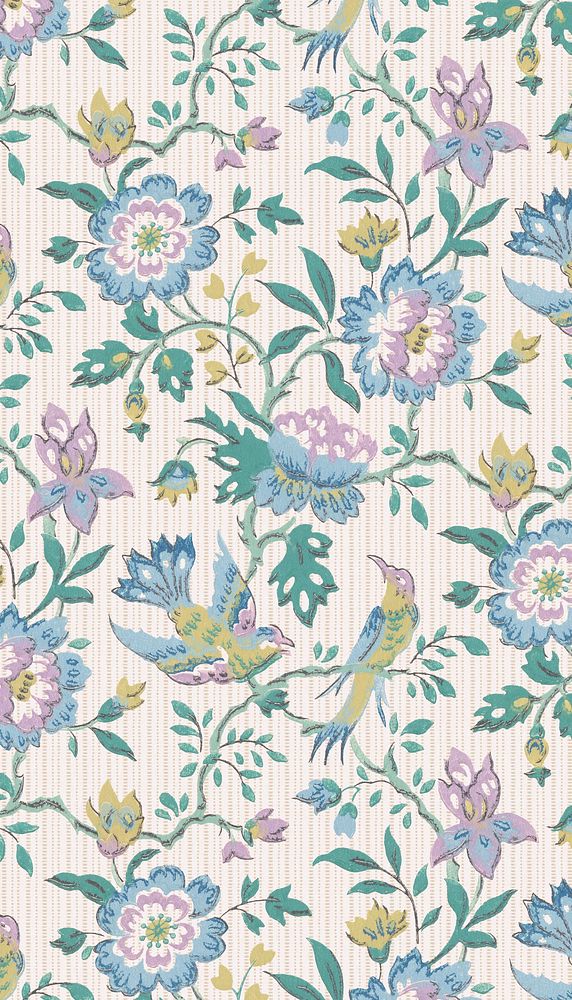 Vintage floral pattern mobile wallpaper. Remixed by rawpixel.