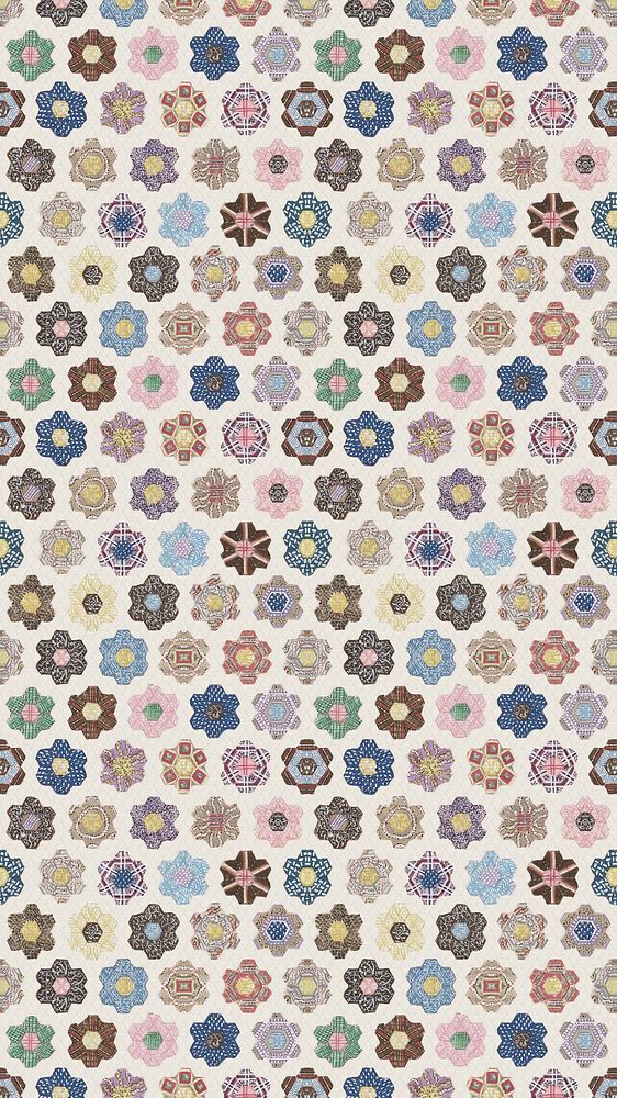 Floral pattern quilt  iPhone wallpaper. Remixed by rawpixel.
