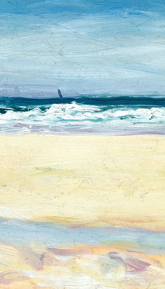 Vintage beach painting  mobile wallpaper. Remixed by rawpixel.