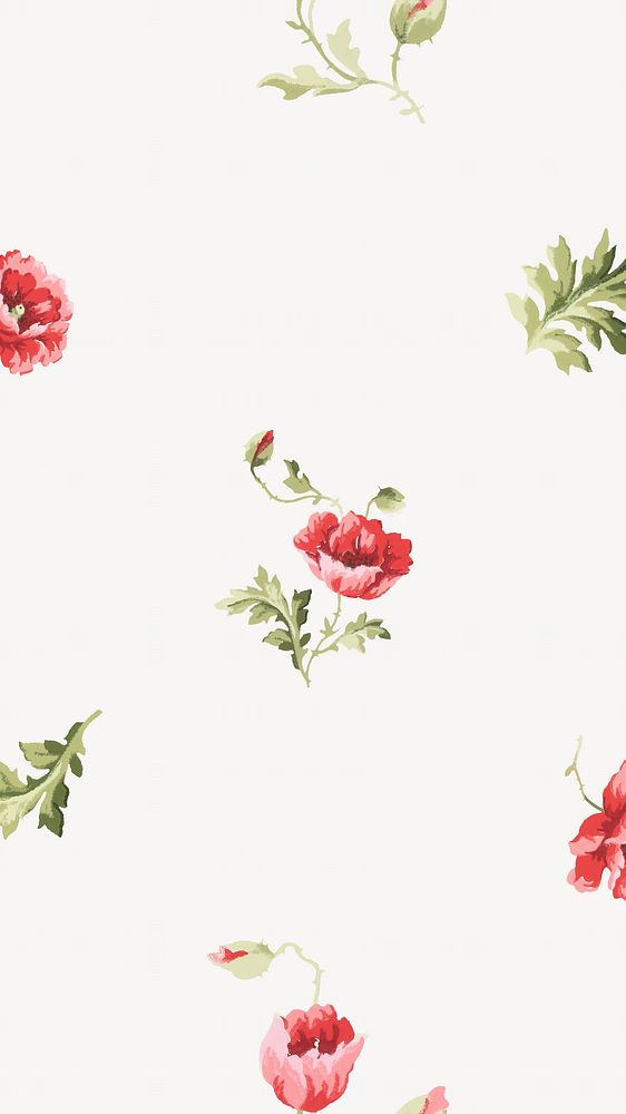 Poppy flower pattern mobile wallpaper. Remixed by rawpixel.