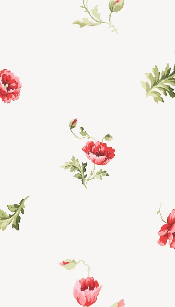 Poppy flower pattern iPhone wallpaper. Remixed by rawpixel.