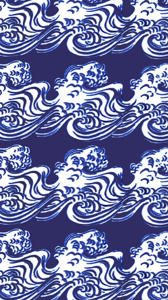 Japanese waves pattern iPhone wallpaper, blue background. Remixed by rawpixel.