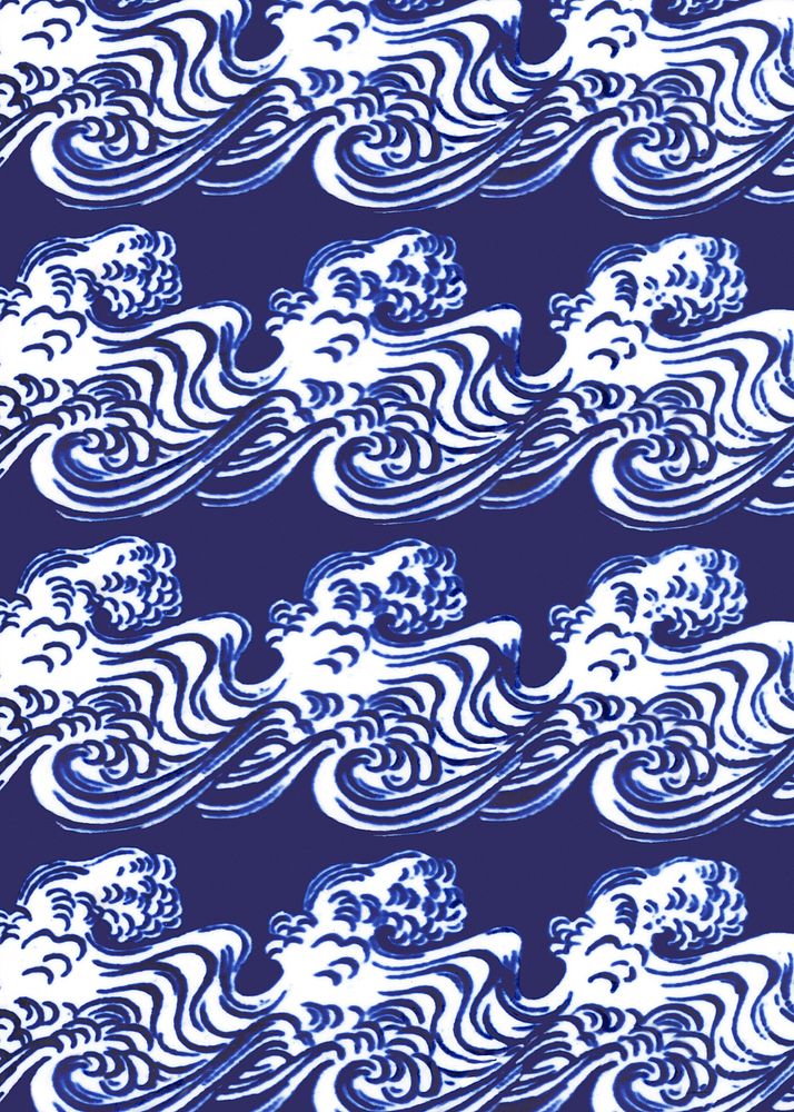 Japanese waves pattern, blue background. Remixed by rawpixel.