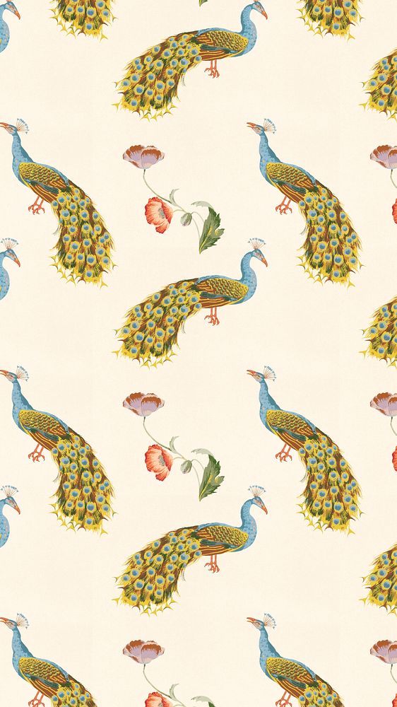 Peacock animal pattern mobile wallpaper. Remixed by rawpixel.