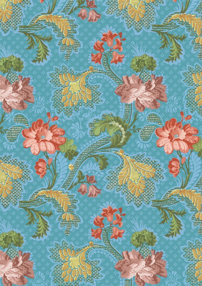 Vintage floral embossed pattern, blue background. Remixed by rawpixel.