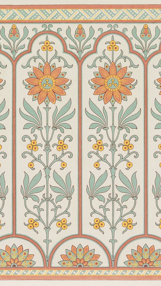 Japanese  flower pattern iPhone wallpaper. Remixed by rawpixel.