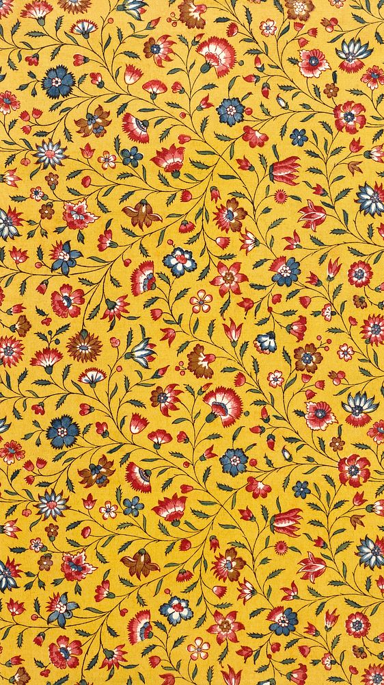 Yellow floral pattern iPhone wallpaper, vintage  design. Remixed by rawpixel.