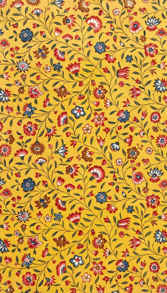 Yellow floral pattern phone wallpaper, vintage  design. Remixed by rawpixel.