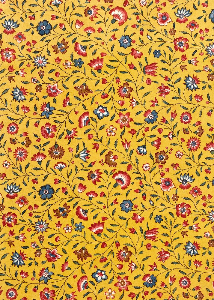 Yellow floral pattern, vintage background. Remixed by rawpixel.