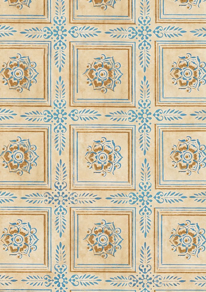 Vintage flower tile pattern background. Remixed by rawpixel.