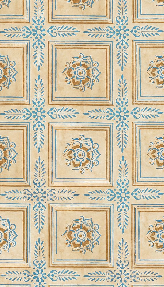 Flower tile pattern iPhone wallpaper, vintage design. Remixed by rawpixel.