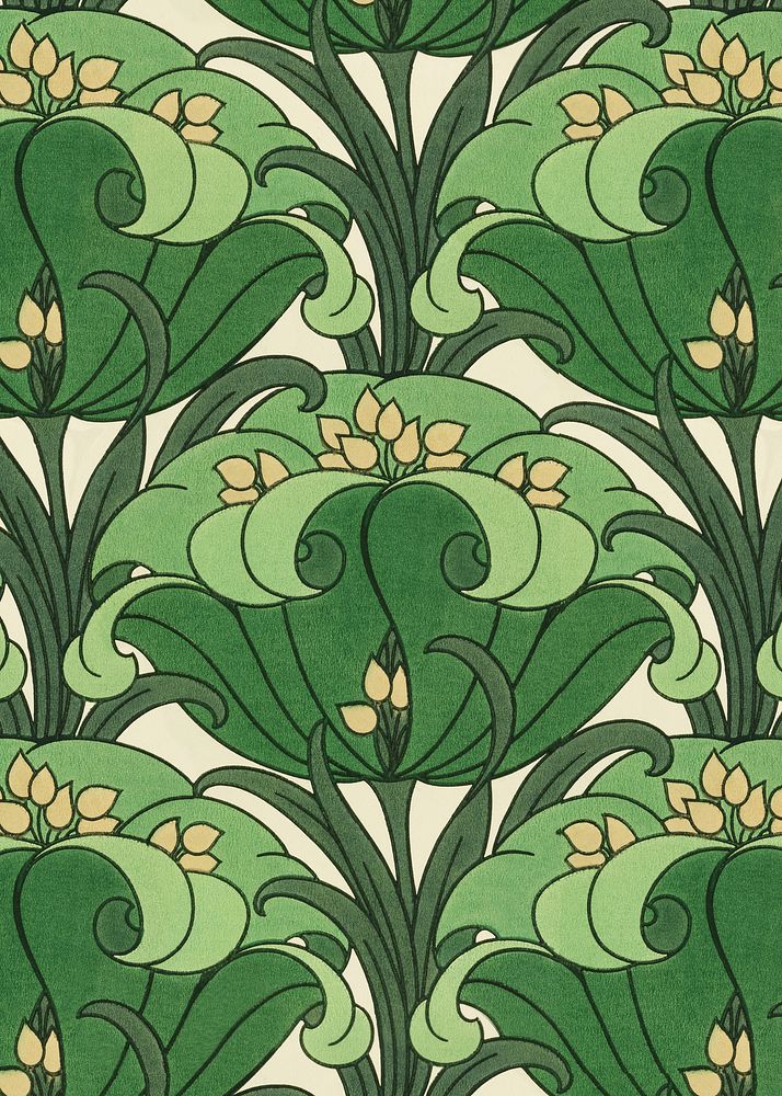 Green flower pattern background. Remixed by rawpixel.