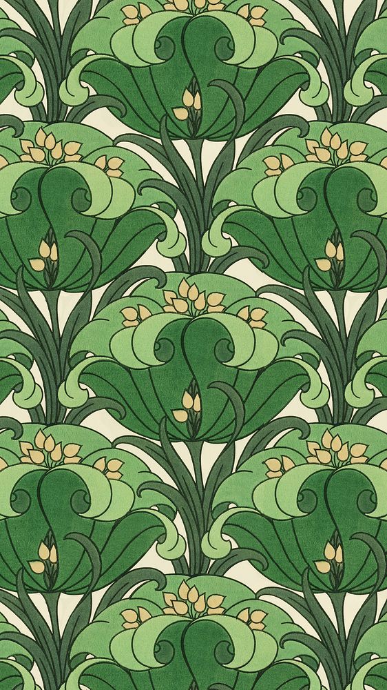 Green flower pattern mobile wallpaper. Remixed by rawpixel.