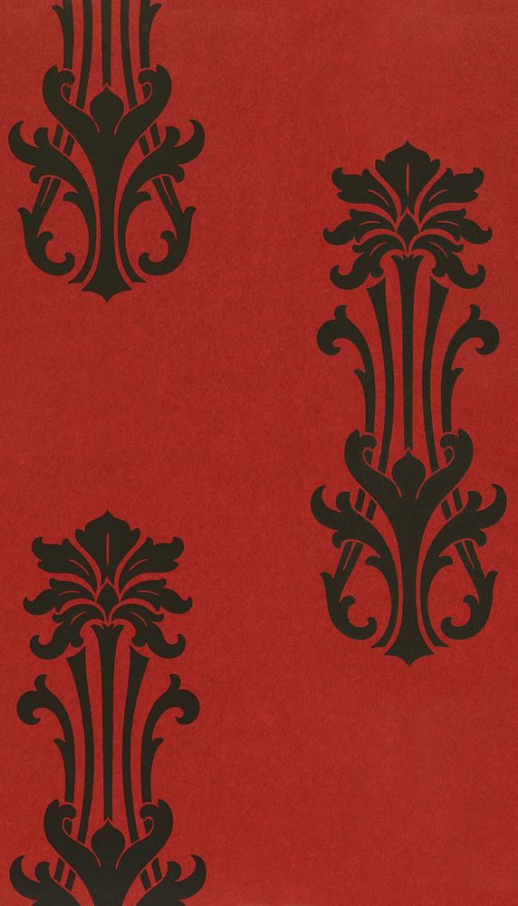 Abstract red pattern mobile wallpaper,  staggered anthemion. Remixed by rawpixel.