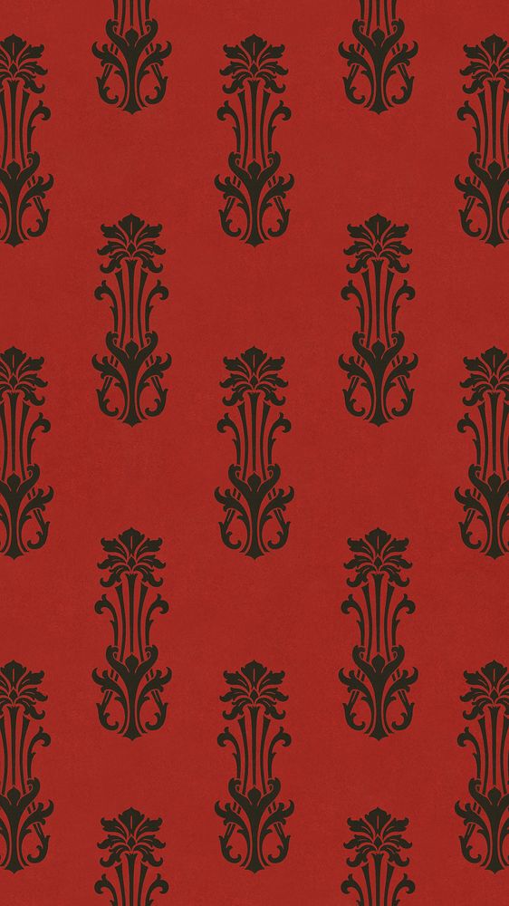 Abstract red pattern iPhone wallpaper,  staggered anthemion. Remixed by rawpixel.