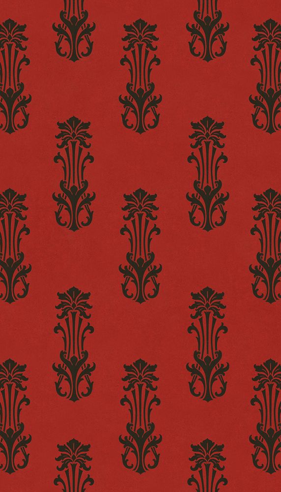 Abstract red pattern mobile wallpaper,  staggered anthemion. Remixed by rawpixel.