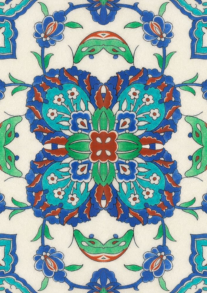Persian tile background, floral design. Remixed by rawpixel.