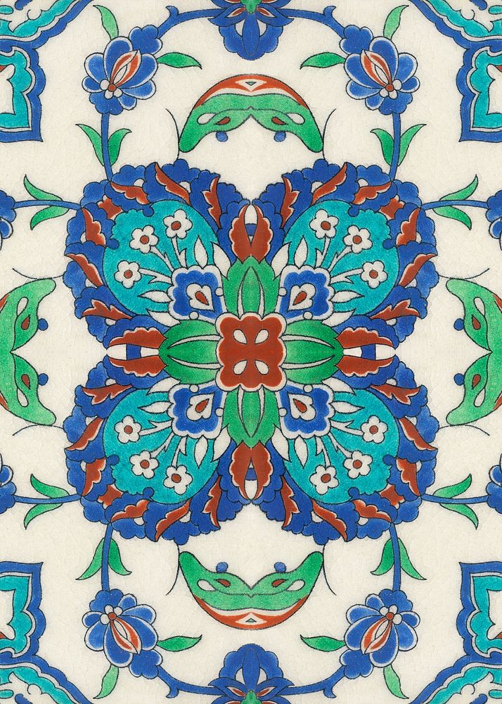 Persian tile background, floral design. Remixed by rawpixel.