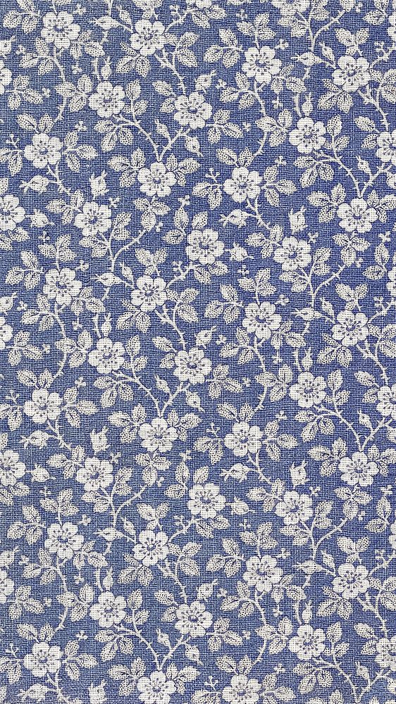 Blue flower pattern iPhone wallpaper, vintage design. Remixed by rawpixel.