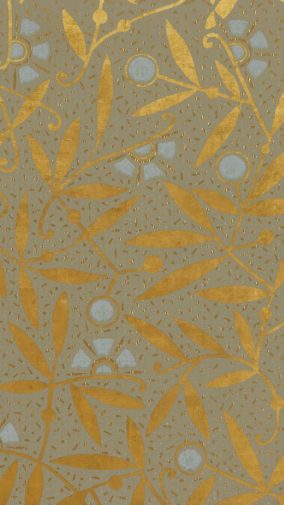 Gold leaf pattern mobile wallpaper. Remixed by rawpixel.