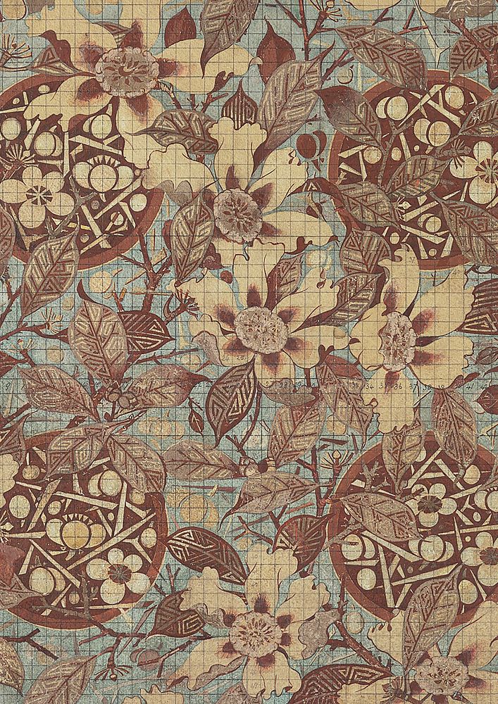 Vintage flower pattern, brown background. Remixed by rawpixel.