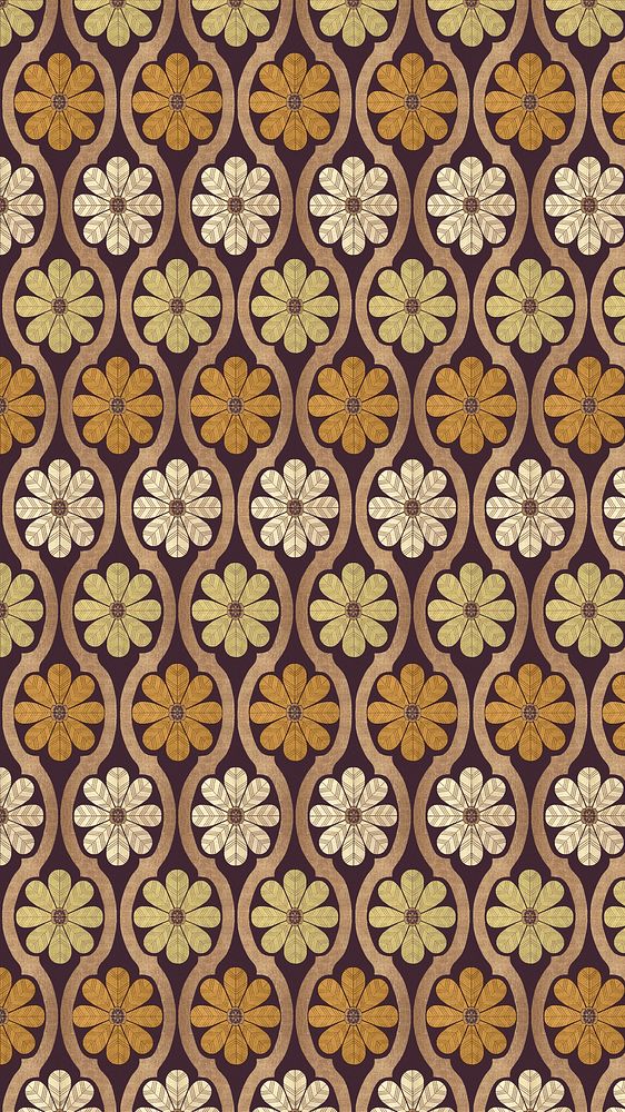 Floral vintage pattern mobile wallpaper. Remixed by rawpixel.