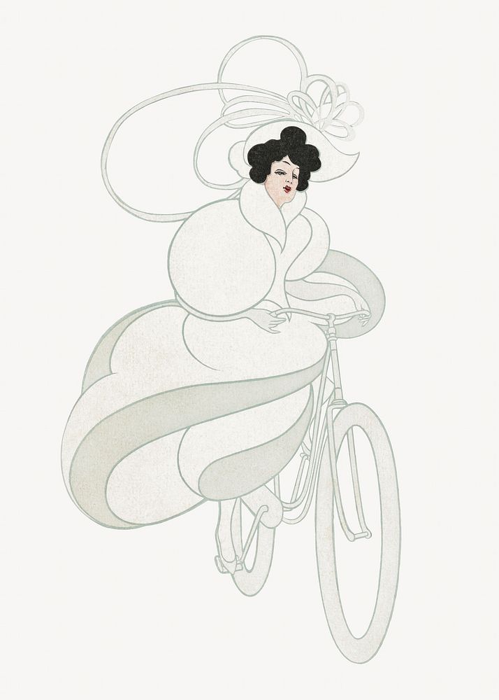 Vintage woman cycling illustration isolated design. Remixed by rawpixel.